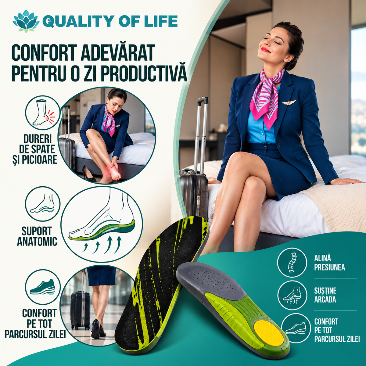 Branțuri Quality of Life™ cu Suport pentru Arcadă și Călcâi, Confort Zilnic și Susținere Plantară